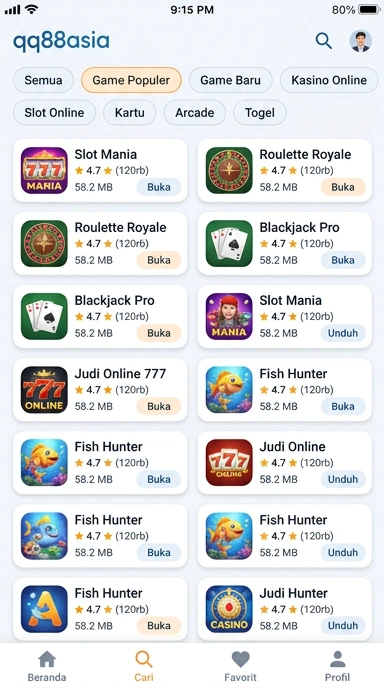 Tampilan katalog aplikasi qq88asia