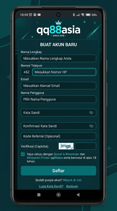 Tampilan halaman daftar qq88asia