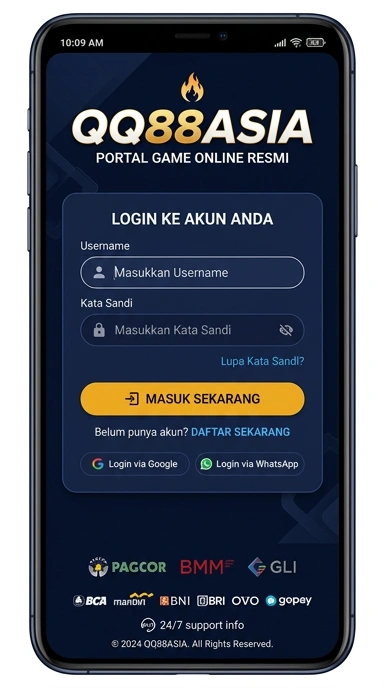 Tampilan halaman login qq88asia